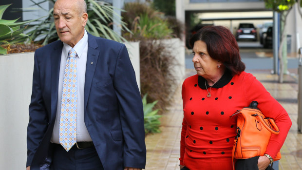 Kim Dorsett (right), mother of Kate Goodchild and Luke Dorsett, arrives for the inquest.