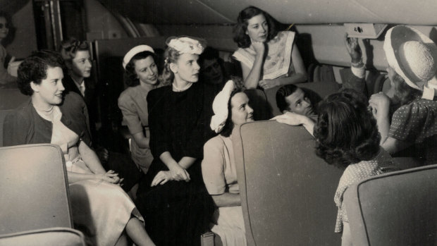The three-week familiarisation course undertaken by the first intake of Qantas hostesses in February 1948. Patricia Burke is on the left.