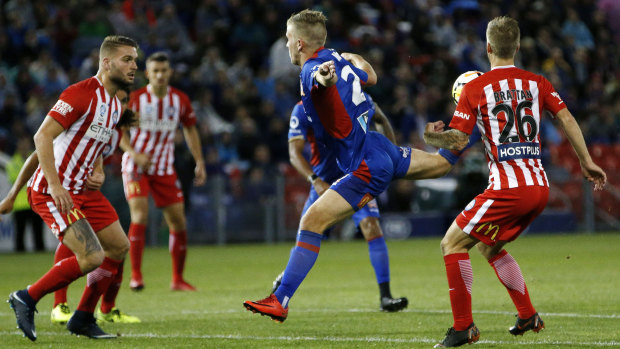 Riley McGree scores his stunner against Melbourne City.