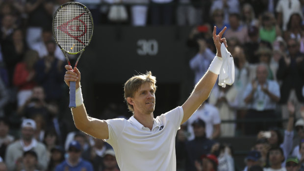 South African Kevin Anderson celebrates his big win.