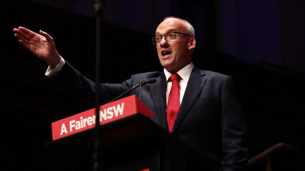 Opposition leader Luke Foley addresses the Labor conference on Saturday.