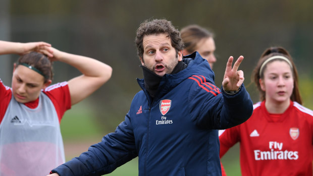 Wanted man: Arsenal coach Joe Montemurro has been headhunted by England to replace Phil Neville.