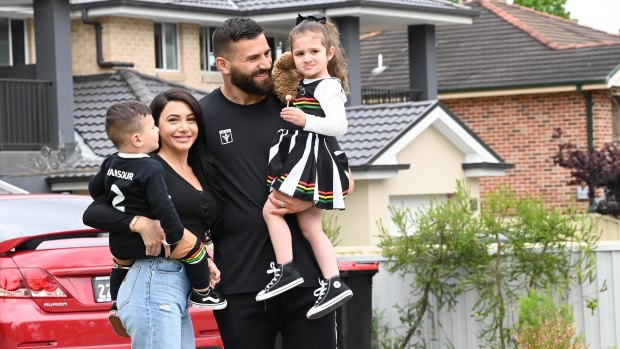 Panthers player Josh Mansour, wife Daniella and children Andre, left, and Siana.