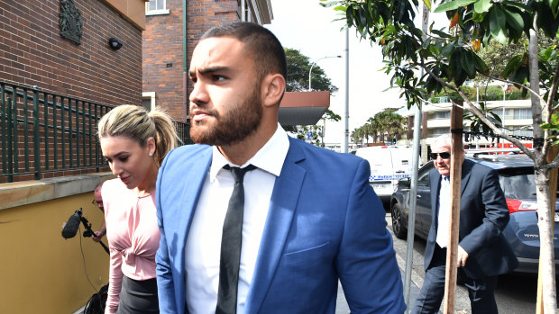 Manly player Dylan Walker enters Manly Local Court in December last year.
