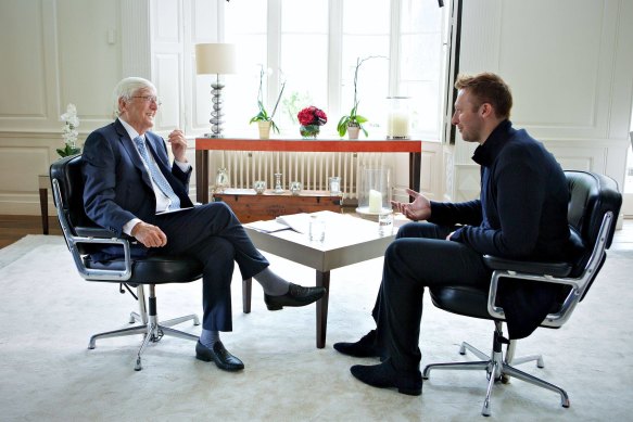 Sir Michael Parkinson during an interview with Australian Olympic medallist Ian Thorpe in 2014.