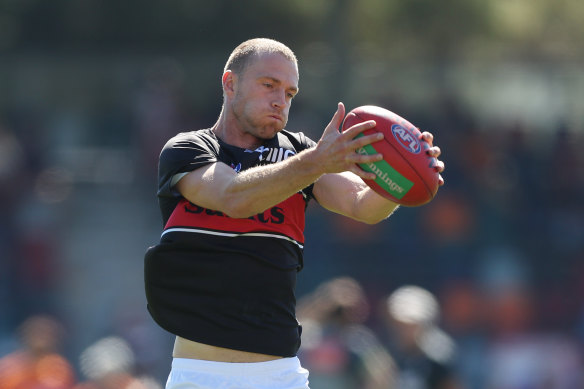 St Kilda’s Callum Wilkie warms up.