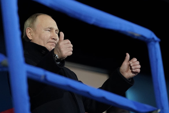 Russian President Vladimir Putin attends the opening ceremony of the 2022 Winter Olympics.