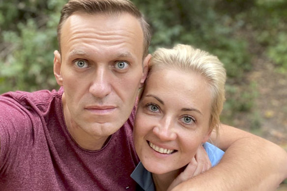 Russian opposition leader Alexei Navalny, left, pictured with his wife Yulia.