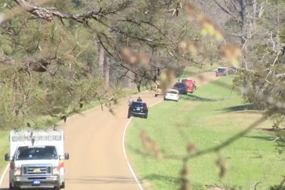 Images from local TV showed first responders working at the scene of the helicopter crash.