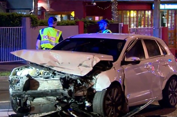 Greens MP Amy MacMahon’s car after the collision at Kangaroo Point.
