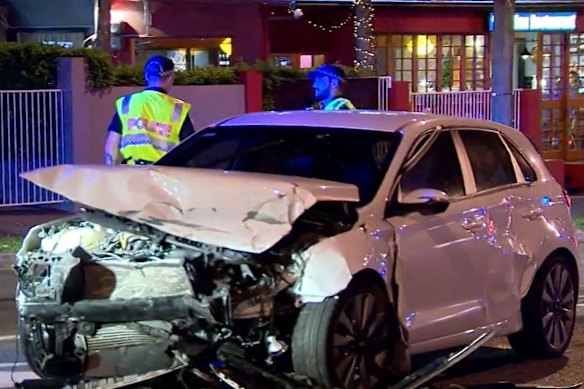 Greens MP Amy MacMahon’s car after the collision at Kangaroo Point.