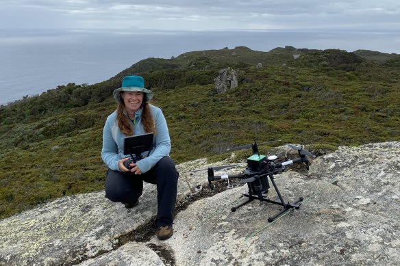 Ecologist Debbie Saunders with her wildlife-tracking drone. 