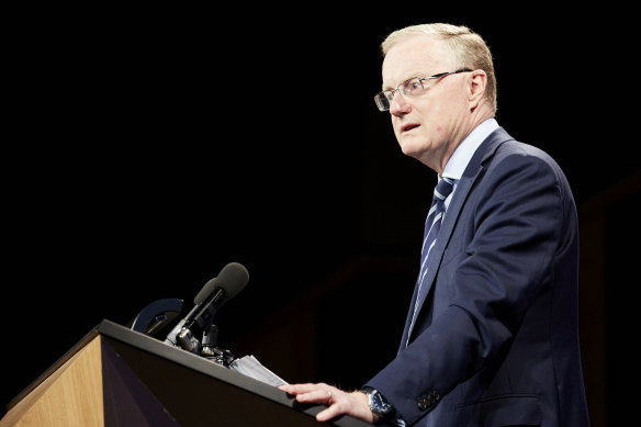 RBA governor Philip Lowe at the National Press Club on Wednesday. He says rental market pressures could drive inflation figures.