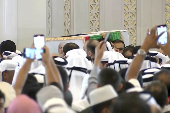Ismail Haniyeh’s coffin being carried out after the funeral prayers in Doha, Qatar.