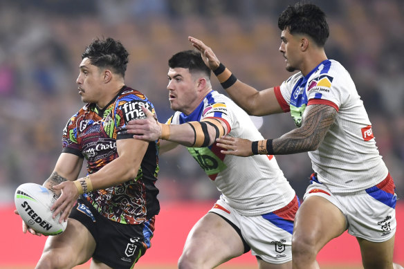 Bradman Best and Enari Tuala during Saturday’s game against the Broncos.