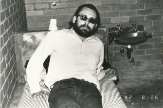 James "Jim Jim" Brandes, aka Sleepy Jim, was sent from the US to Australia by the Hells Angels to kill policemen Bob Armstrong and Steele Waterman. Seen here after being detained at Melbourne Airport in August 1982.