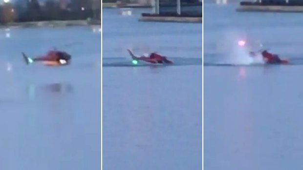 Stills from footage posted on social media showing the helicopter hitting the water.