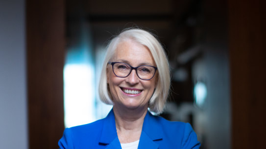Melbourne lord mayor Sally Capp, photographed at her front door (candidates are prevented from campaigning outside their homes under stage four restrictions).