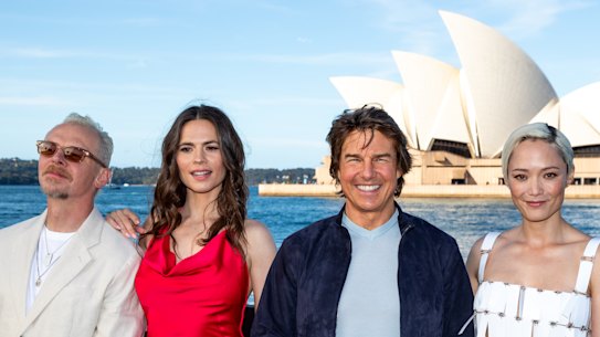 Simon Pegg, Hayley Atwell, Tom Cruise and Pom Klementieff.