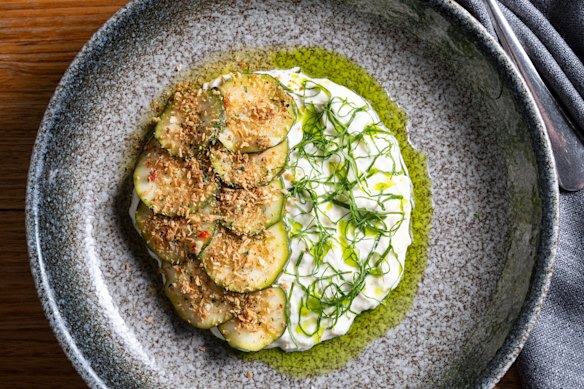 Straciatella with pickled zucchini at Osteria Ilaria.