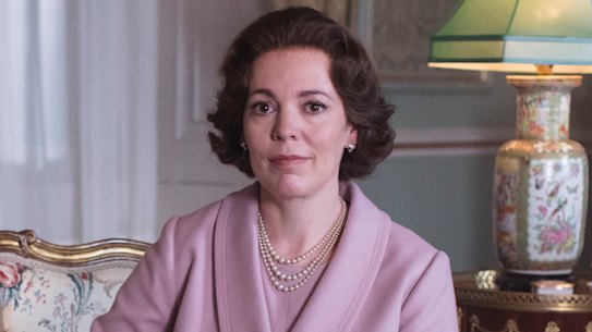 At home with the corgis. Olivia Colman as Queen Elizabeth II in The Crown.
