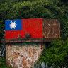 An outpost painted with a Taiwan flag is seen on Da-dan island, where Taiwanese soldiers are stationed, near the maritime boundary with China, in Kinmen, Taiwan.