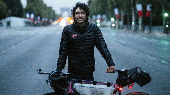 Australian Lachlan Morton after reaching Paris at the end of his epic Alt-Tour.