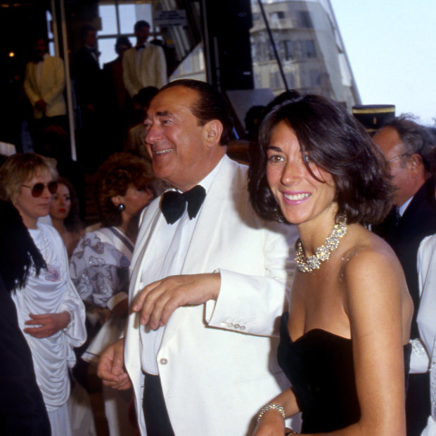 Ghislaine, in black dress, with her father, British media tycoon and fraudster Robert Maxwell, who died in 1991.
