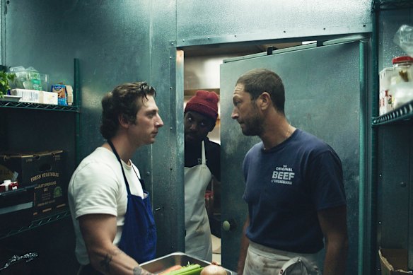 Bear regulars Jeremy Allen White as Carmy, Lionel Boyce as pastry chef Marcus and Ebon Moss-Bachrach as ‘cousin’ Richie.