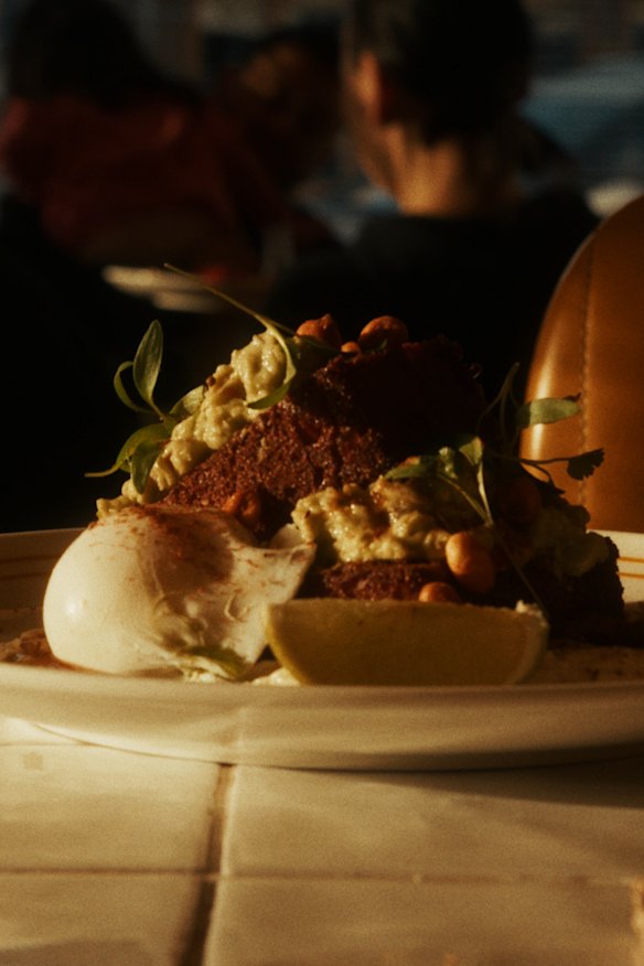 Happyfield’s cornbread dish with a perfectly poached egg.