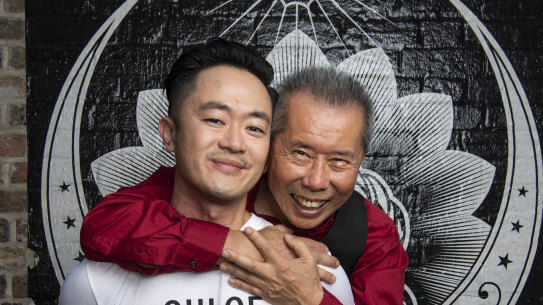 Photographer William Yang with Ben Law,  Queensland Art Gallery is holding a major retrospective of  Yang’s photos. 