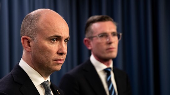 Treasurer Matt Kean and Premier Dominic Perrottet. Kean wants to put women at the centre of his first budget.