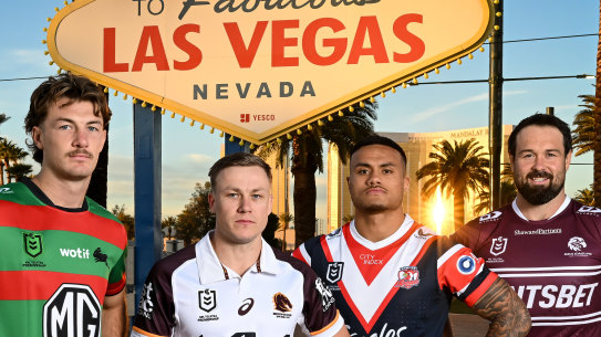 South centre Campbell Graham, Brisbane hooker Billy Walters, Roosters forward Spencer Leniu and Manly’s Aaron Woods in as Vegas last month.