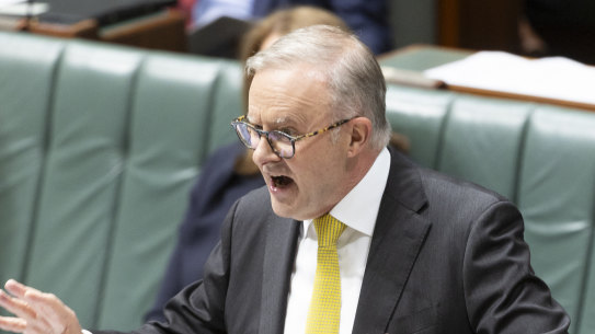Prime Minister Anthony Albanese during Question Time at Parliament House in Canberra on Monday 13 November 2023. fedpol Photo: Alex Ellinghausen
