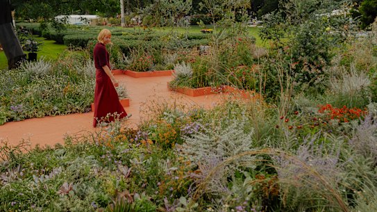 Jac Semmler in the MIFGS garden desgined by Super Bloom in  in partnership with Heliotrope Studio, Evergreen Infrastructure and Mood Construction