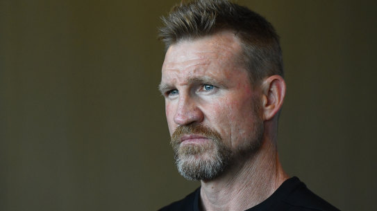 Pies coach Nathan Buckley addresses the media.