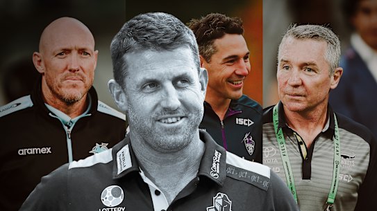 Josh Hannay and the three men who helped shape his coaching philosophies – Craig Fitzgibbon, Billy Slater and the late Paul Green.