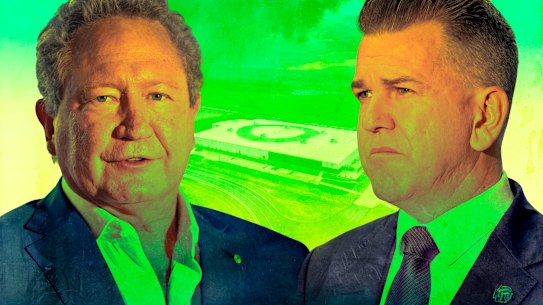Queensland Deputy Premier Jarrod Bleijie (right) has taken Andrew Forrest’s Fortescue to court to recoup a $66 million grant.