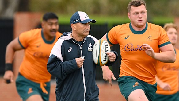 Eddie Jones watches over a Wallabies’ training session in Melbourne in 2023.