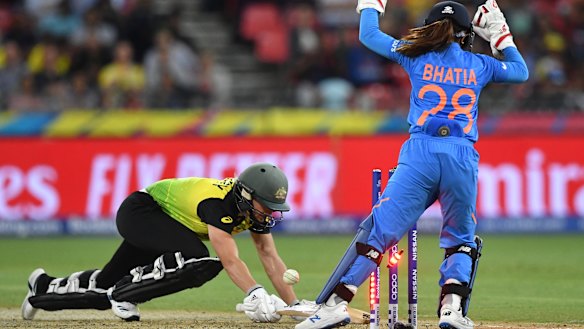 Ellyse Perry is dismissed for a golden duck on a terrible night for the world champions.