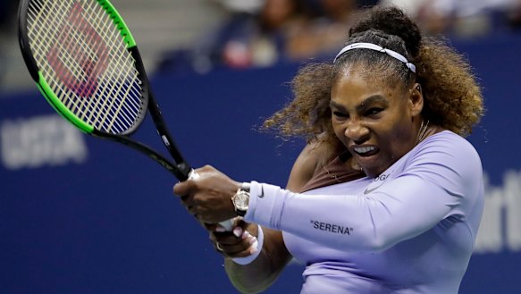 History beckons: Serena Williams powered past Anastasija Sevastova in their US Open semi-final.