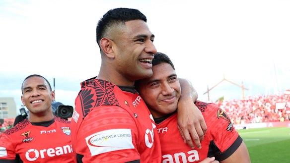 Tonga stars Daniel Tupou and Jason Taumalolo at the 2017 World Cup.