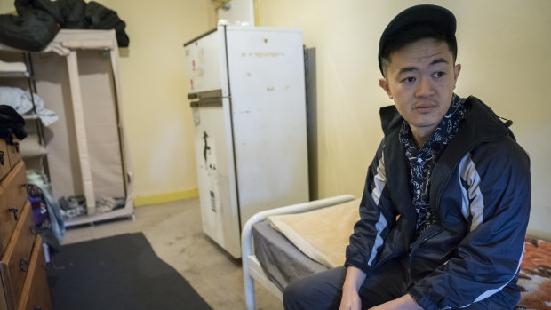 Benjamin Law in a boarding house on Filthy Rich & Homeless. 