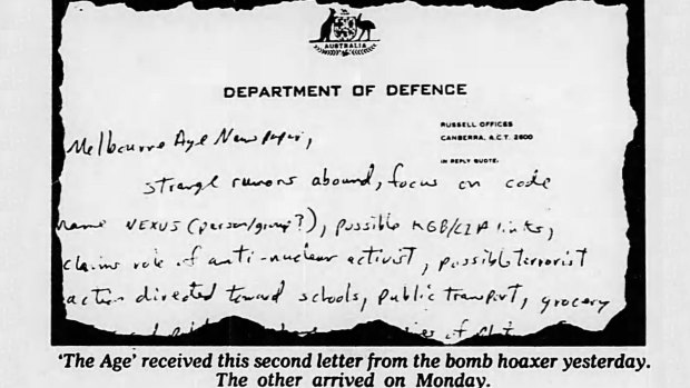 The second letter received by 'The Age' from the bomb hoaxer. 