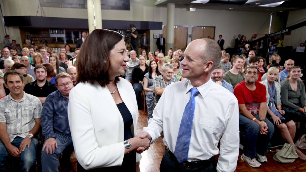 Annastacia Palaszczuk and Campbell Newman at the Sky News forum in 2015.