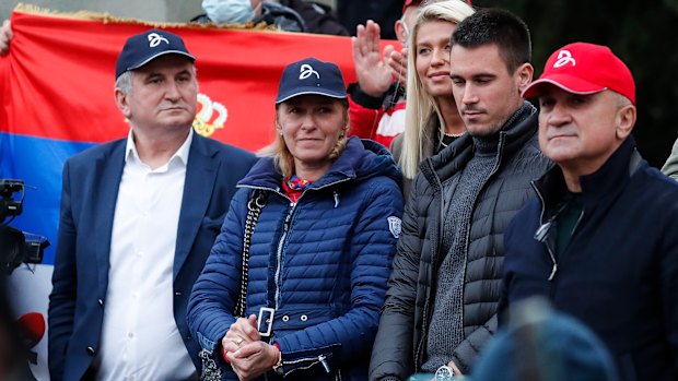 Novak Djokovic’s family attend the rally in Belgrade.