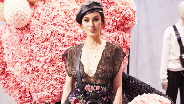 Nicole Trunfio dressed in goth-chic at the pop-up event.