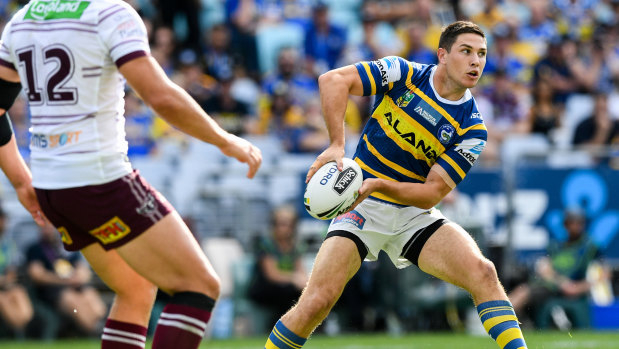 Little general: Mitchell Moses directs play during the Eels' astonishing turnaround against Manly.