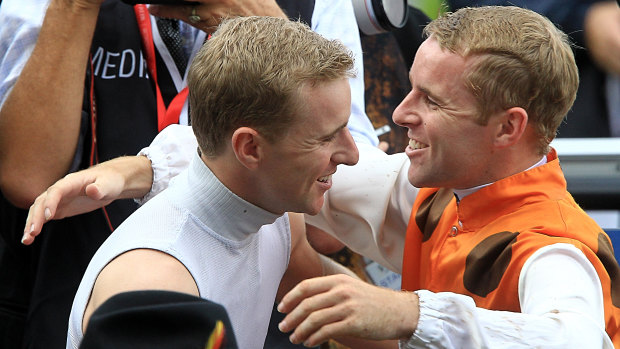 Tommy Berry (right) and his late brother Nathan after the 2013 Golden Slipper.