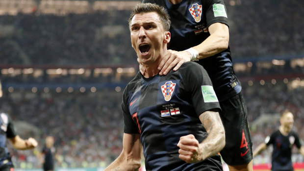 Mario Mandzukic celebrates after scoring Croatia's winning goal against England in the semi finals.